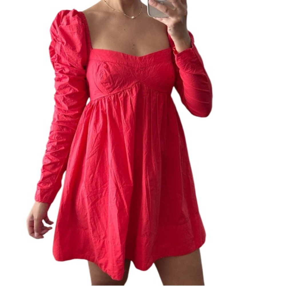 FREE PEOPLE LINDSEY ROSE BABYDOLL LONG SLEEVE DRESS BRIGHT CHERRY SIZE SP S